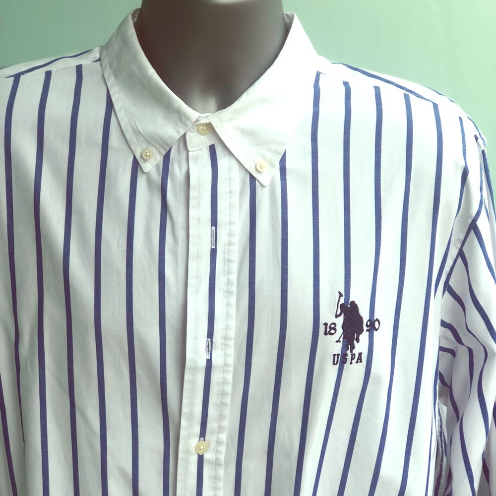 Polo button up blue pen stripe XL men’s 🔥🔥🔥
